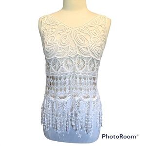 Lovely 153 Cotton Lace with Fringe Hem Tank Size Small​​​​​​​​​​​​​​​​